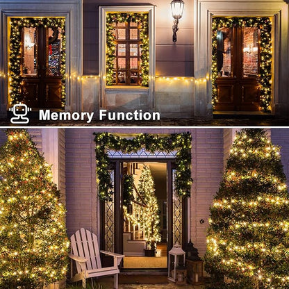4 Pack- Battery Operated Outdoor Tree String Lights with 50 Warm White LEDs on 16.5ft/5m of Dark Green Cable,Outdoor Battery Xmas Wreath Lights with Timer for Christmas Yard Holiday Decoration