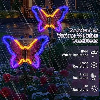 Solar Butterfly Lights, Butterfly Garden Solar Lights，Solar Lights Outdoor Decoration,Waterproof neon Outdoor lamp, Yard Patio Pathway Decor for Outside(Dark Blue, 2 Pack)