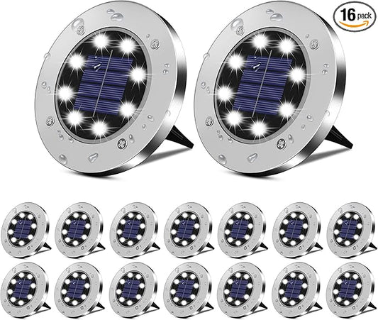 Solar Lights Outdoor 16 Pack, Solar Garden Outdoor Waterproof Pathway Lights Bright In-Ground Light Outdoor Lighting Decor for Lawn, Patio, Yard, Driveway, Step and Walkway White Light