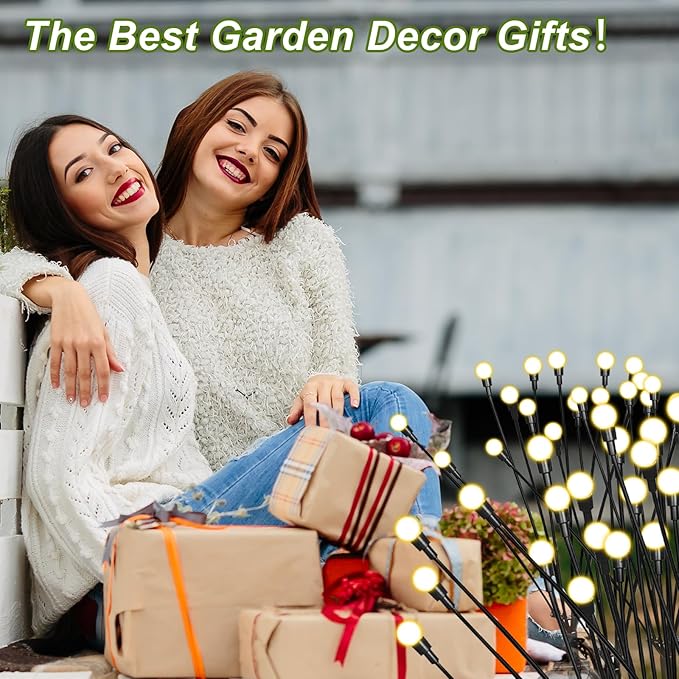 2 Packs Firefly Lights Solar Outdoor, 16 LED Warm Solar Walkway Lights Outdoor, Waterproof Garden Decor with 2 Modes, Lawn Lights for Front Yard Backyard Yard and Pathway