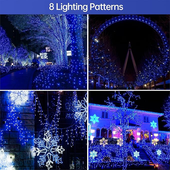 Tcamp Blue Christmas Lights Battery Operated Or USB Charging, 33FT 100 LED Christmas Tree Lights with Remote Timer Memory Function, 8 Modes Fairy String Light for Xmas Indoor Outdoor Decor