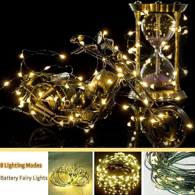 4 Pack Fairy Lights Battery Operated, 16.4 Ft 50 LED Starry Fairy Lights with Auto Timer Dark Green Copper Wire Twinkle Lights for Wedding Bedroom Christmas Decor (Warm White)