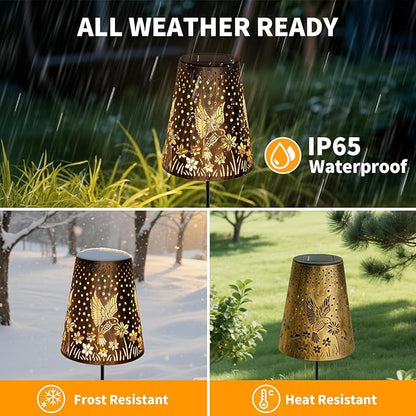 Solar Pathway Lights Outdoor, LED Bright Metal Retro Waterproof, Outside Decorative Hummingbird Lanterns Solar Powered for Path Lawn Patio Yard Walkway (Hummingbird 2P)