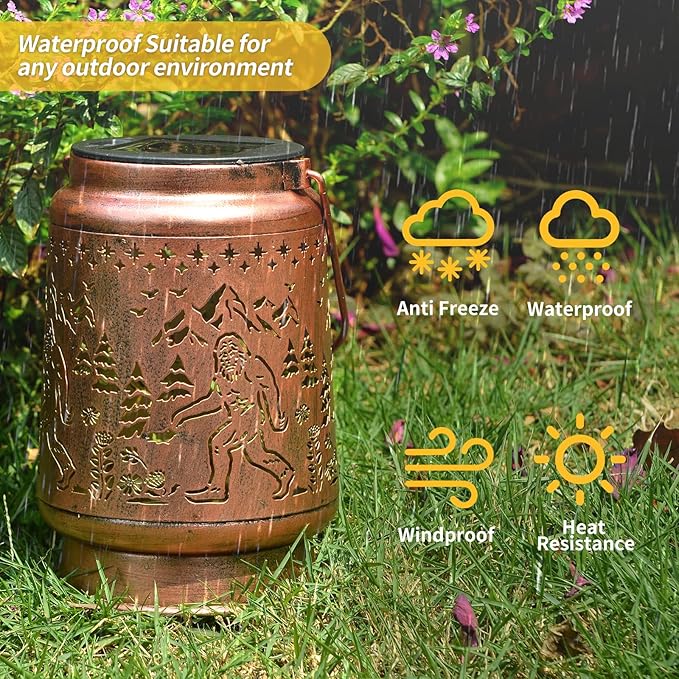 KIKUSUI Solar Bigfoot Lanterns Outdoor Waterproof Hanging, Sasquatch Gifts for Mom Women Dad Men, Metal Decorative LED Lanterns for Yard, Patio, Lawn, Tabletop, Pathway, Landscape, Garden Decor