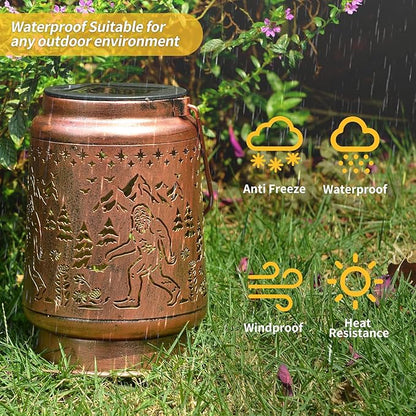 KIKUSUI Solar Bigfoot Lanterns Outdoor Waterproof Hanging, Sasquatch Gifts for Mom Women Dad Men, Metal Decorative LED Lanterns for Yard, Patio, Lawn, Tabletop, Pathway, Landscape, Garden Decor