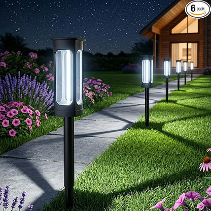 Solar Pathway Lights Outdoor 6 Pack, Upgraded Brighter 6 Inch extended filament Solar Garden Lights, Waterproof Up to 15 Hrs Lighting for Yard Garden Walkway Driveway Landscape Patio Decor （White）