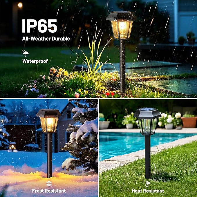 Solar Pathway Lights Outdoor 8 Pack Solar Lights Outdoor Waterproof with 3000K Tungsten Filament Bulb, Decor Driveway Lighting for Yard Garden Landscape Walkway Path Lawn Father's Day (Warm White)