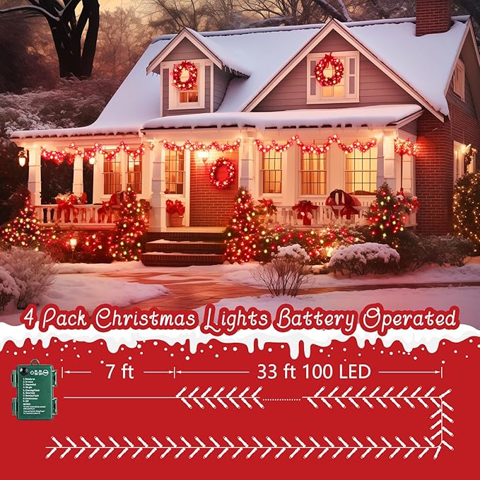 4-Pack Christmas String Lights, 132ft 400 LED Waterproof Twinkle Lights