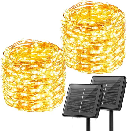 Minetom Solar Fairy String Lights, 2-Pack 66ft 200 LED Waterproof Outdoor Lights for Patio & Wedding, Warm White