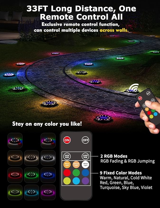 16-Pack Flat Solar Landscape Lights, Waterproof LED