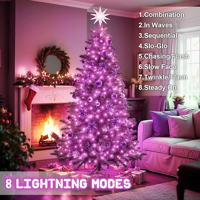 Pink Christmas Lights Outdoor Battery Operated String Lights Total 100LED 33Ft with Timer 8 Modes 16.4Ft*2 Waterproof Outdoor Indoor for Christmas Decor, Pink, 2-Pack