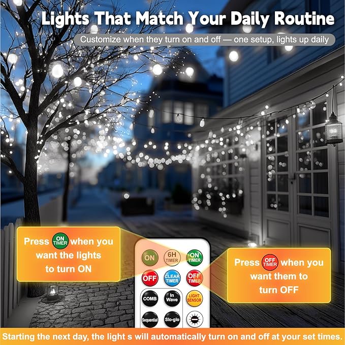 HXWEIYE Rechargeable Fairy Lights with Remote, 2 Pack 33ft 100LED Twinkle Lights with DIY Timer & Light Sensor, Waterproof Outdoor String Lights for Bedroom Patio Christmas Tree Decor, White