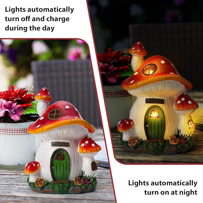 Solar Mushroom Statue Light, Yard Decor