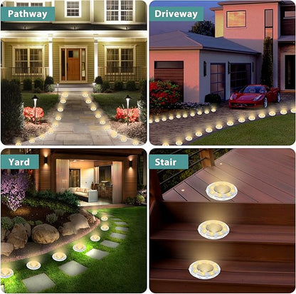 Solar Ground Lights 8 Pack Waterproof Outdoor Solar Lights for Yard Led Solar Garden Lights Bright Solar Powered Disc Light In-Ground Landscape Lighting for Patio Pathway Walkway Driveway, Warm White