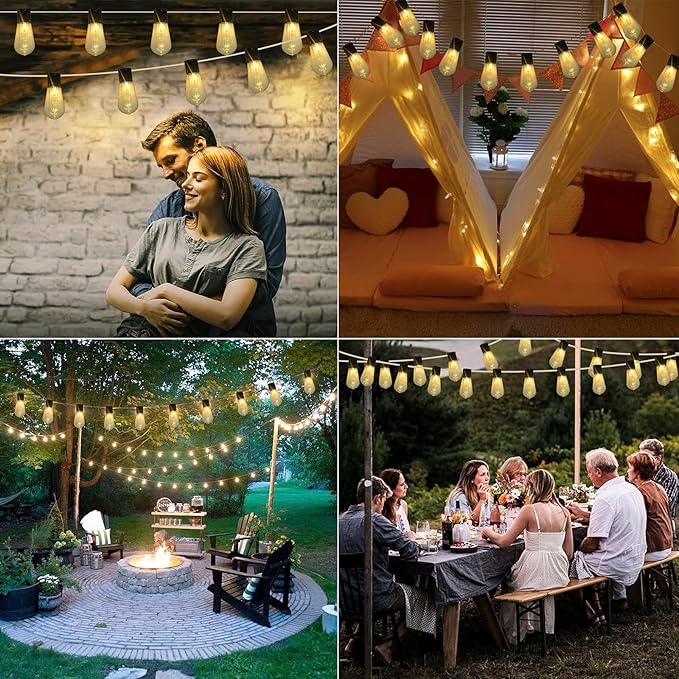 S14 LED Outdoor String Lights 6.7Ft 10 LED Edison String Lights with Remote Timer, Battery Operated Waterproof Outside Patio Lights String for Porch Deck Camping Garden Backyard Balcony Patio Decor