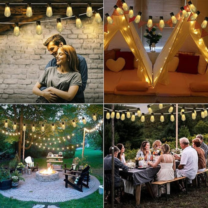 S14 LED Outdoor String Lights 6.7Ft 10 LED Edison String Lights with Remote Timer, Battery Operated Waterproof Outside Patio Lights String for Porch Deck Camping Garden Backyard Balcony Patio Decor