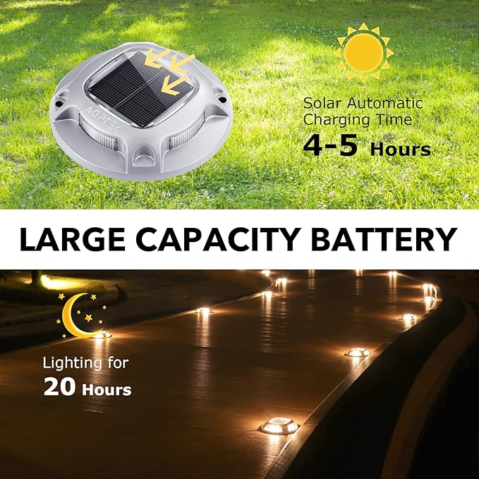 AGPTEK Solar Driveway Lights Outdoor 1 Pack, 2 Color Modes LED Deck Dock Marine Waterproof Driveway Marker Lights for Step Sidewalk Stair Garden Pathway Walkway Yard (Warm White/Cool White)