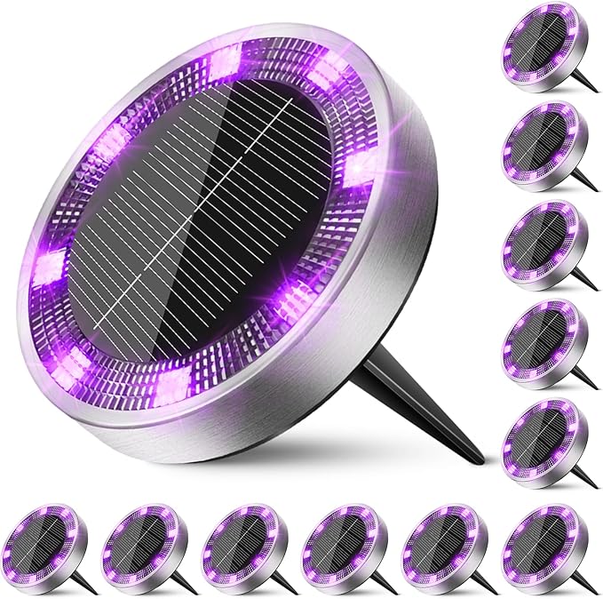 12-Pack Solar Ground Disk Lights, Waterproof LED