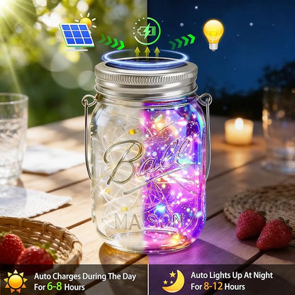 VOOKRY 6 Pack Solar Mason Jar Lights, 30 LED Mason Jar Lids Waterproof Firefly Fairy String Lights with 6 Hangers(No Jars), for Outdoor Patio Garden Yard Lawn Party Wedding Decoration - Multicolor