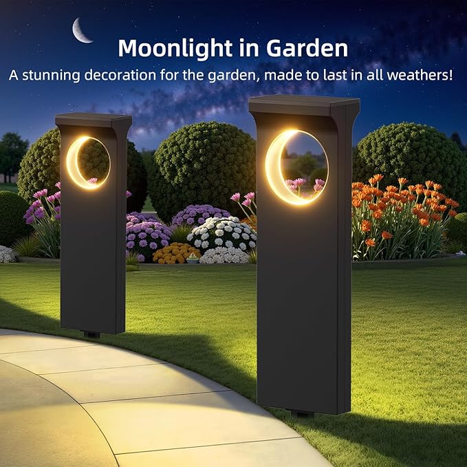 Solar Pathway Lights Outdoor: 6 Pack Unique Solar Lights Outdoor Waterproof - Bright Moon Pattern Auto On/Off Garden Light for Yard Patio Porch Lawn Path Walkway Driveway Outside Decor Lighting
