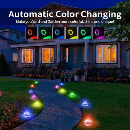 Brizled 12 Pack Color Changing Solar Ground Lights, 16 LED Outdoor Pathway Lights Landscape Lighting, Multicolor Solar Disk Light, Waterproof Disc Puck Light for Pathway Garden Yard Lawn Walkway Decor