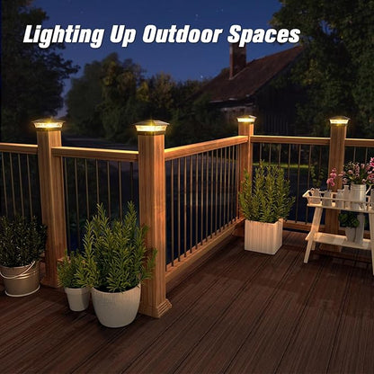 Solar Post Cap Lights Outdoor 12pack, Waterproof Fence Post Lights with 16 Ultra Bright LEDs Fit 4x4 Wood/Vinyl Posts, Black Deck Post Lights with Warm/Cool White for Garden Patio Porch Yard