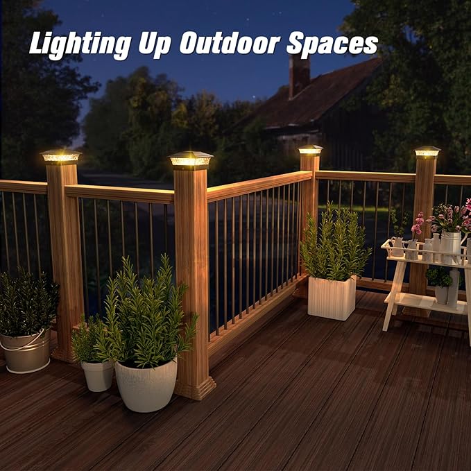 Solar Post Cap Lights Outdoor 6pack, Waterproof Fence Post Lights with 16 Ultra Bright LEDs Fit 4x4 Wood/Vinyl Posts, Black Deck Post Lights with Warm/Cool White for Garden, Patio, Porch, Yard