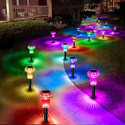 16 Pack Solar Lights Outdoor Waterproof Pathway Lights Solar Powered LED Mushroom Garden Lighting Stake for Outside Yard Path Lawn Patio Landscape (Color Changing)