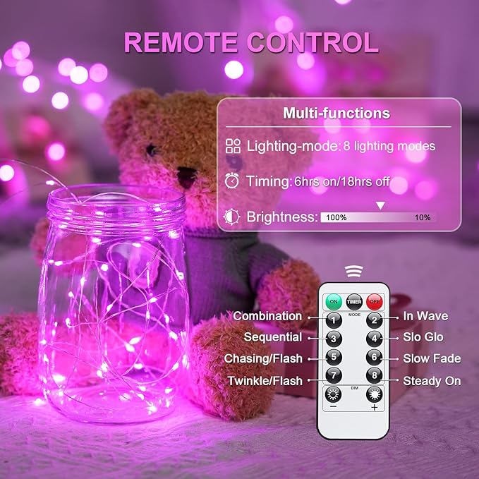 2-Pack 66ft Christmas LED String Lights, Waterproof Timer Lights
