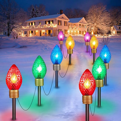 Strawberry Jumbo C9 Christmas Pathway Lights Outdoor - 2 Pack Total 17 Feet 10 LED C9 Christmas Light, C7 Light Covered Jumbo Bulb Christma Lights Outdoor Decorations for Yard Lawn Holiday Outside