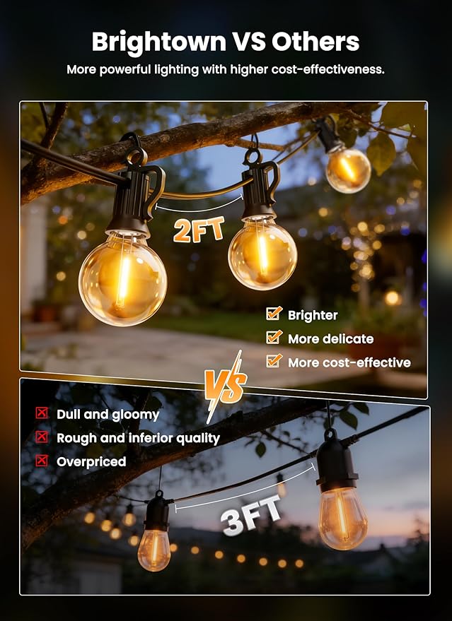 Brightown 75ft Solar String Lights, 36 Shatterproof LED Bulbs with Remote Control, Outdoor Patio & Cafe Lights