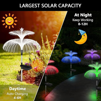 Solar Garden Lights 6 Pack New Upgraded Solar Lights Outdoor Waterproof 7 Color Changing Double Jellyfish and Star Flower Garden Decor Yard Lawn Christmas Decorations, Gifts for Women Mom
