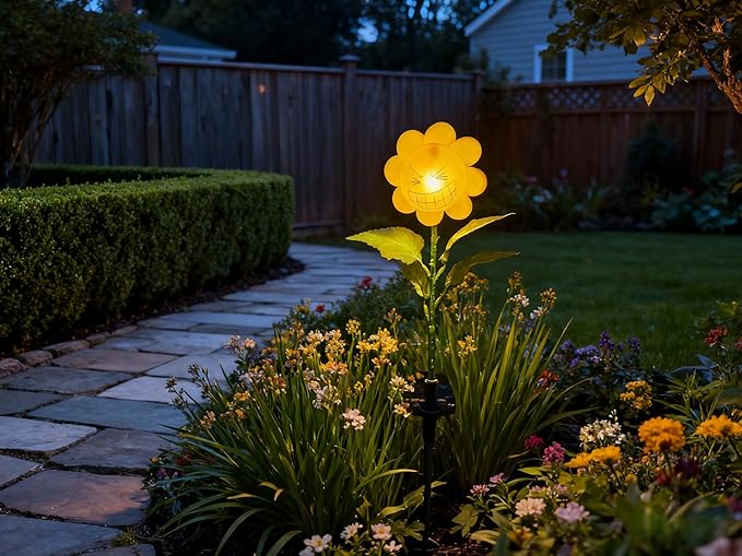 Personified Bobble Face Wind Spinners Sunflower Solar Light Outdoor with Funny Smiling Eyes Face - Garden Decor, Waterproof Auto-On/Off Pathway, Lawn, Yard Stake Light for Decorations - Single Pack
