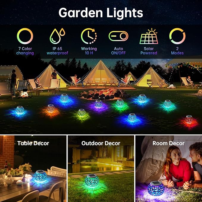 Mosaic Solar Lawn Figurine Light, Waterproof
