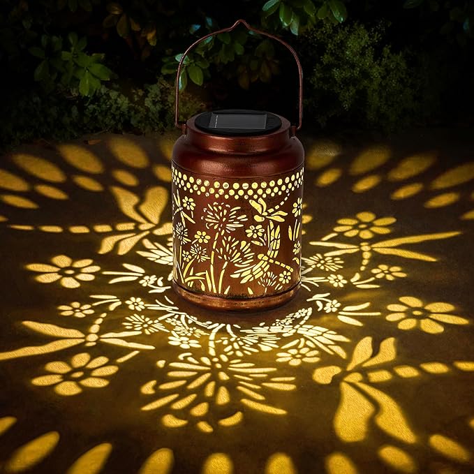 Dragonfly Solar Lanterns Outdoor Waterproof - Dragonfly Garden Decor Hanging Solar Lantern Metal Decorations for Patio Yard Lawn Porch Pathway, Unique Gifts for Women Mom Grandma