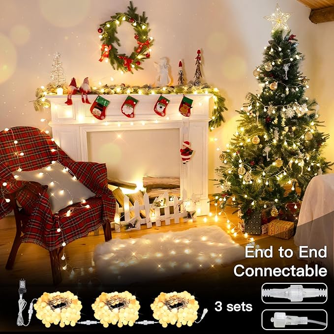 99ft Christmas LED String Lights, Waterproof Timer Lights