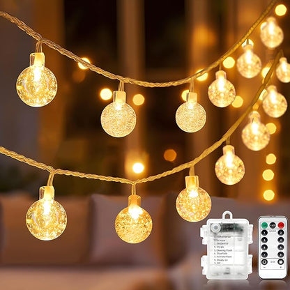 Metaku Globe String Lights Fairy Lights Battery Operated 16.4ft 50LED String Lights with Remote Waterproof Indoor Outdoor Hanging Lights Decorative Christmas Lights for Home Party Patio Garden Wedding