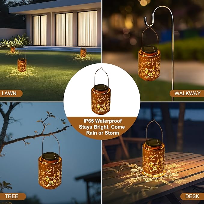 Decorative Hummingbird Solar Lantern, Birthday Gifts for Women Mom Grandma, Outdoor Waterproof Hanging Garden Decor for Patio, Yard