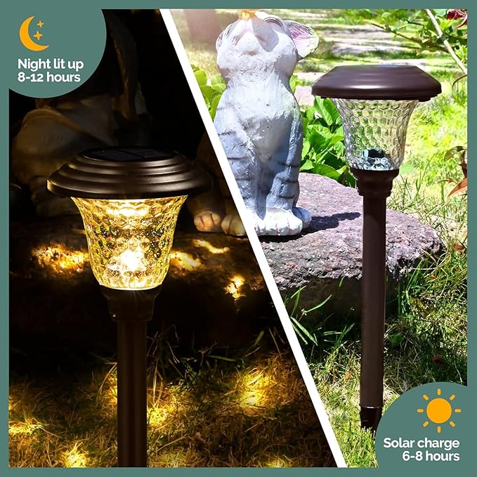 Warm White Solar Pathway Lights 8-Pack, Driveway LED