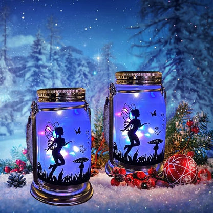 4 Pack Solar Fairy Lantern for Garden Decorations -Mothers Day Gifts for Mom Women Grandma Birthday Outdoor Ornaments Decorations Hanging Lamp Frosted Glass Jar with Stake for Yard Patio Lawn