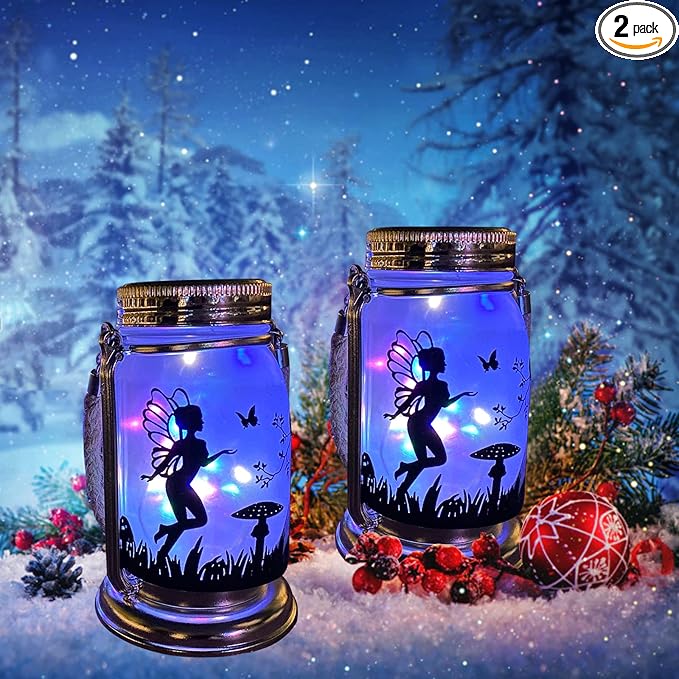 2-Pack Hanging Solar Lanterns, Waterproof LED Porch Lights
