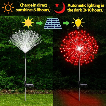 6 Pcs Valentine's Day Solar Firework Stake Lights 180 LED 8 Modes Solar Waterproof LED Sparkler Lights Outdoor Decoration for Garden Patio Yard Pathway Walkway Lawn (Red, White)