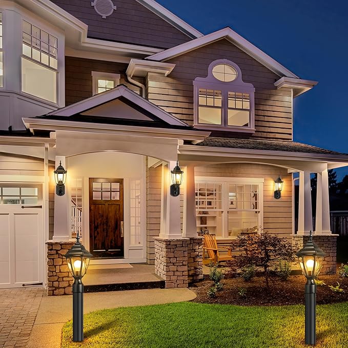 Lamomo Updated Large Size Dusk to Dawn Outdoor Post Lights, Waterproof Aluminum Lamp Post Light Fixture, Lamp Posts Outdoor Lighting Pole Lantern for Yard Patio Pathway Garden