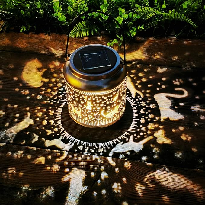 Rustic Cat Solar Lanterns for Outdoor, Waterproof LED