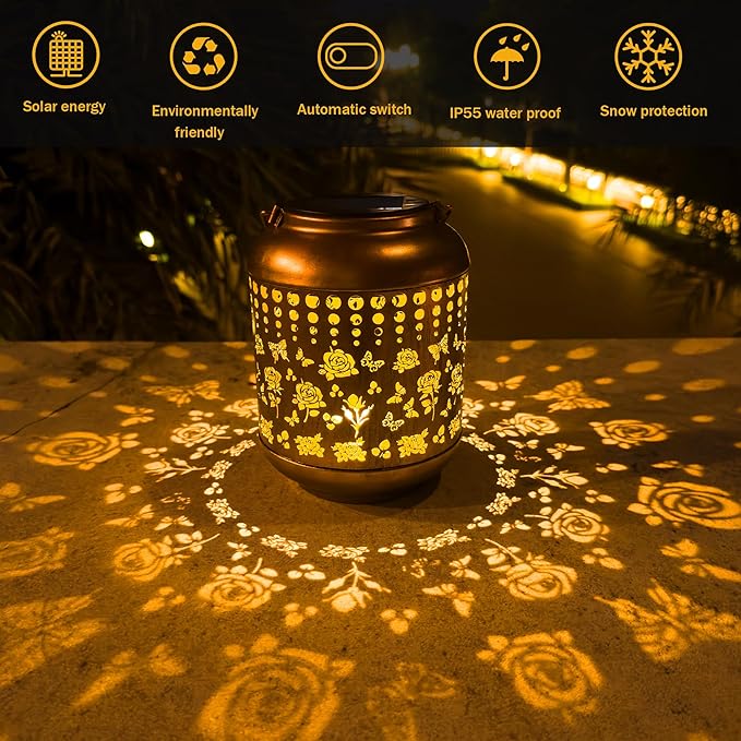 Butterfly Solar Lanterns Outdoor Waterproof, Butterfly Gifts for Women Grandma Mom, Hanging Rose Solar Lights for Garden Decor