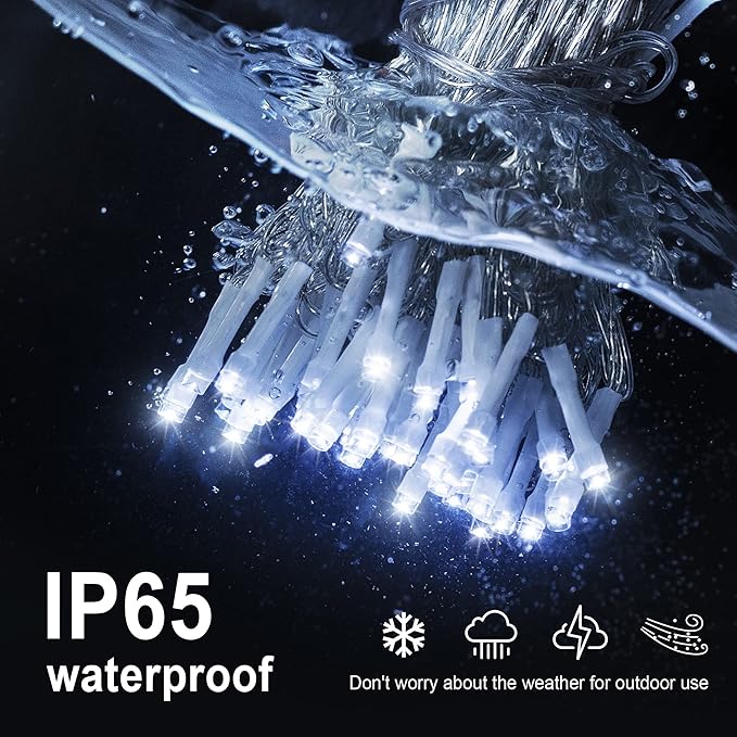 Hopolon 100 LED White Christmas String Lights, 33 FT Extendable Christmas Lights Outdoor Waterproof, 8 Modes Plug in Fairy Light Indoor for Tree Wedding Party Garden Patio Decoration,100 LED,White