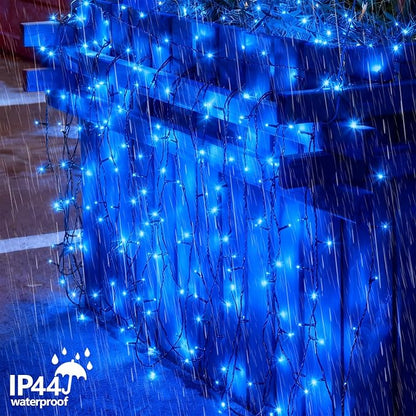 YEGUO Christmas Lights Battery Operated, 2 Pack Each 33ft 100 LED Blue String Lights Outdoor Waterproof, 8 Modes Green Wire Fairy Light Indoor with Remote
