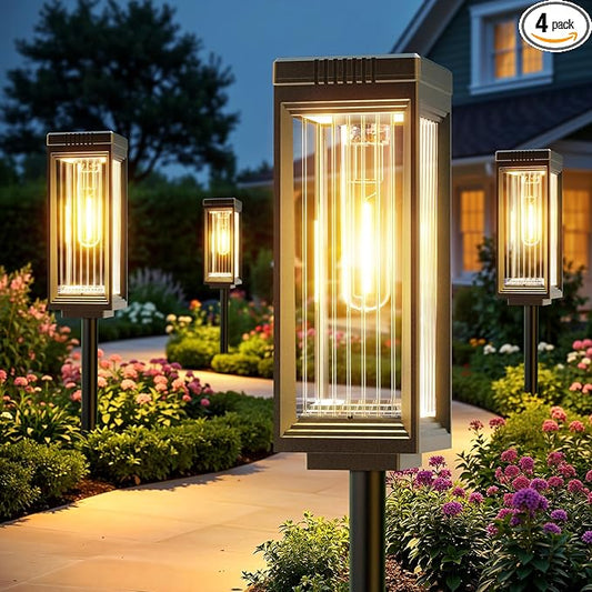 Solar Pathway Lights Outdoor, 4 Pack Upgraded Solar Lights Outdoor Waterproof, Bright Up to 15 Hrs Auto On/Off Garden Light for Yard Patio Lawn Path Walkway Driveway Outside Decor