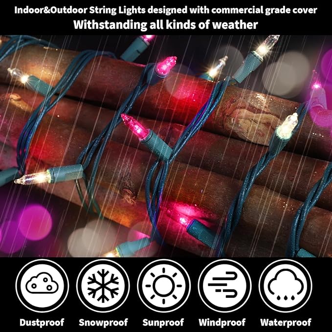 LAMPHOME Pink Clear Christmas Valentine's String Lights 100 Mini Incandescent Fairy Light Decor 20 Ft Green Wire Indoor & Outdoor Party Patio Bedroom, Xmas Tree Garland Easter Holiday Decoration