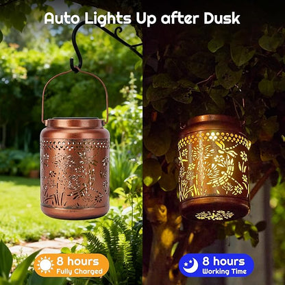 Dragonfly Solar Lanterns Outdoor Waterproof - Dragonfly Garden Decor Hanging Solar Lantern Metal Decorations for Patio Yard Lawn Porch Pathway, Unique Gifts for Women Mom Grandma